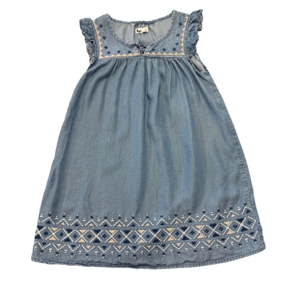 Epic Threads Dress Blue Embroidered Ruffle Chambray Boho Kidcore Girls Size 6